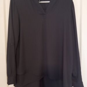 Vera Wang Dark Gray Asymmetrical Long Sleeve Blouse